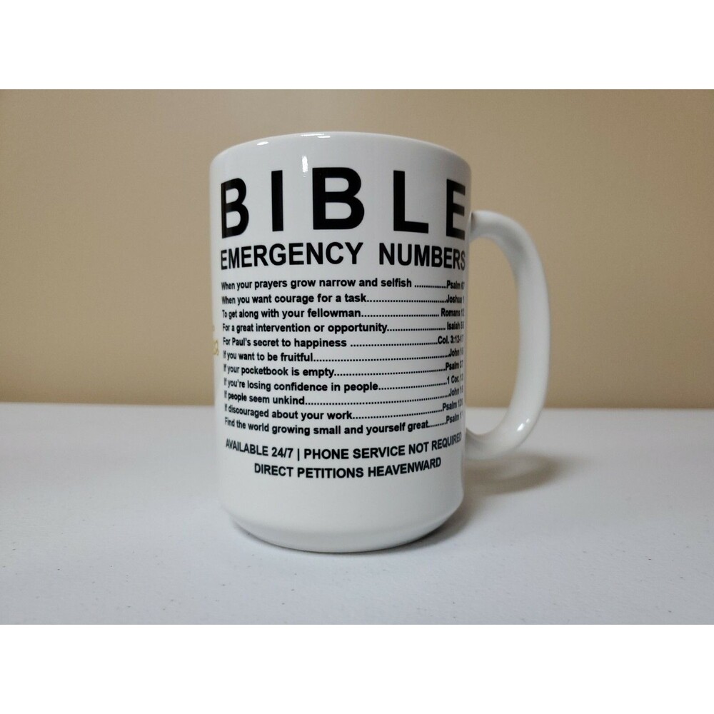 Bible Emergency Numbers Christian Bible Quote Coffee Mug Cup 11 OZ - New in Box